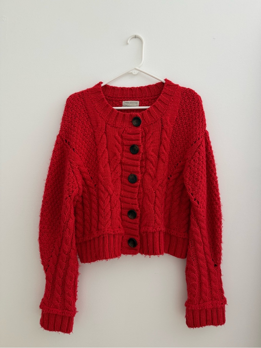 Urban Outfitters Red Cable-Knit Button Cardigan